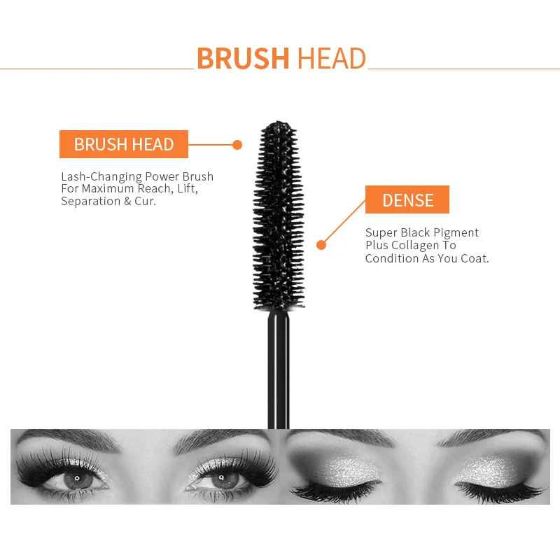 IMAGIC 4D ผ้าไหมมาสคาร่ากันน้ำ Extended หนายาวขนตาหยิกสีดำ Curling Eyelash แปรงแต่งหน้า Professional