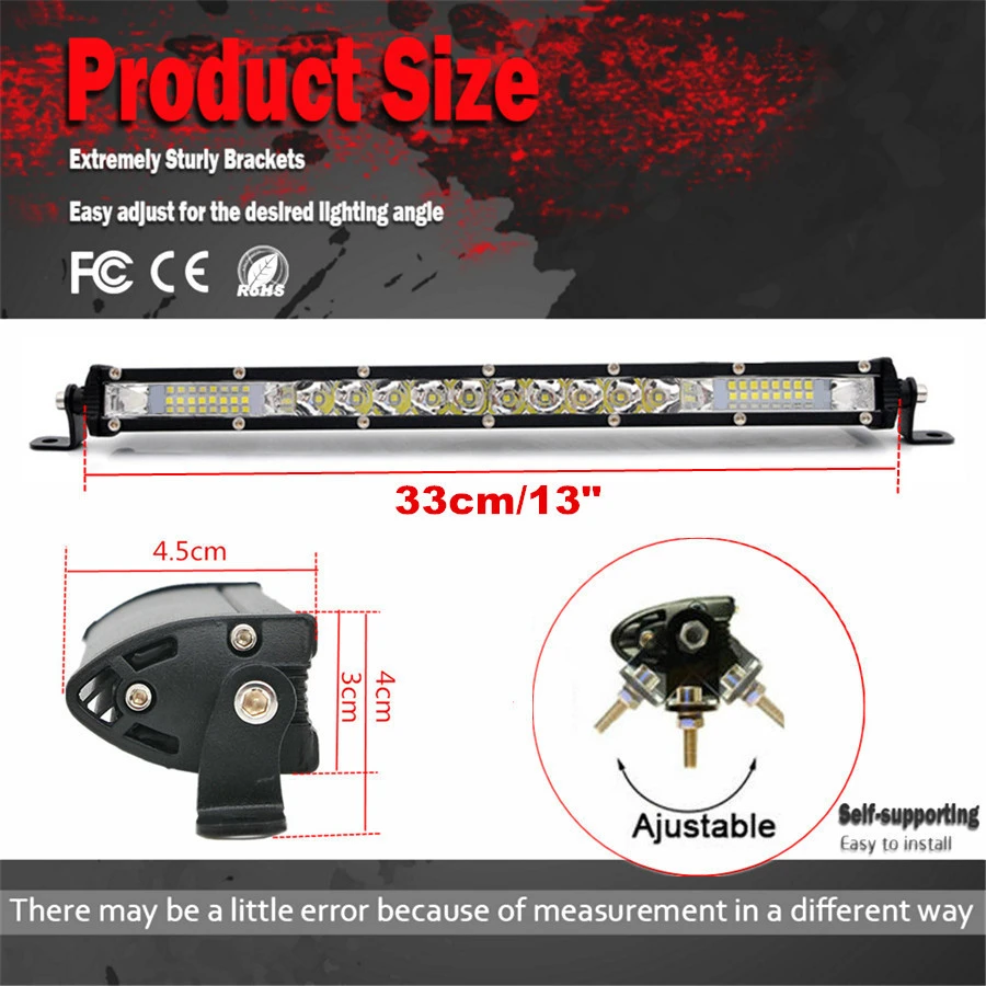 33CM 130W 13000LM 6500K 26LED Single Row super Slim Work Light Bar Spot Flood Combo 4x4 Offroad LED Light Bar For Trucks ATV