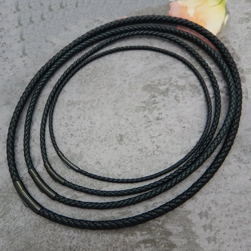 2mm 3mm 5mm Stahlverschluss DIY Lederhalsketten für Herren und Damen – Schwarz, Braun, Gold – Seil-Choker, geflochtene, gewachste Lederkette – Detail 6