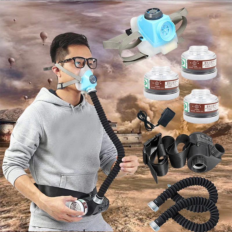 Electric Constant Flow Air Supplied Fed Respirator Half Face Gas Mask Pump 2 Pipe Respirator Coal Mine Industry Dust protection