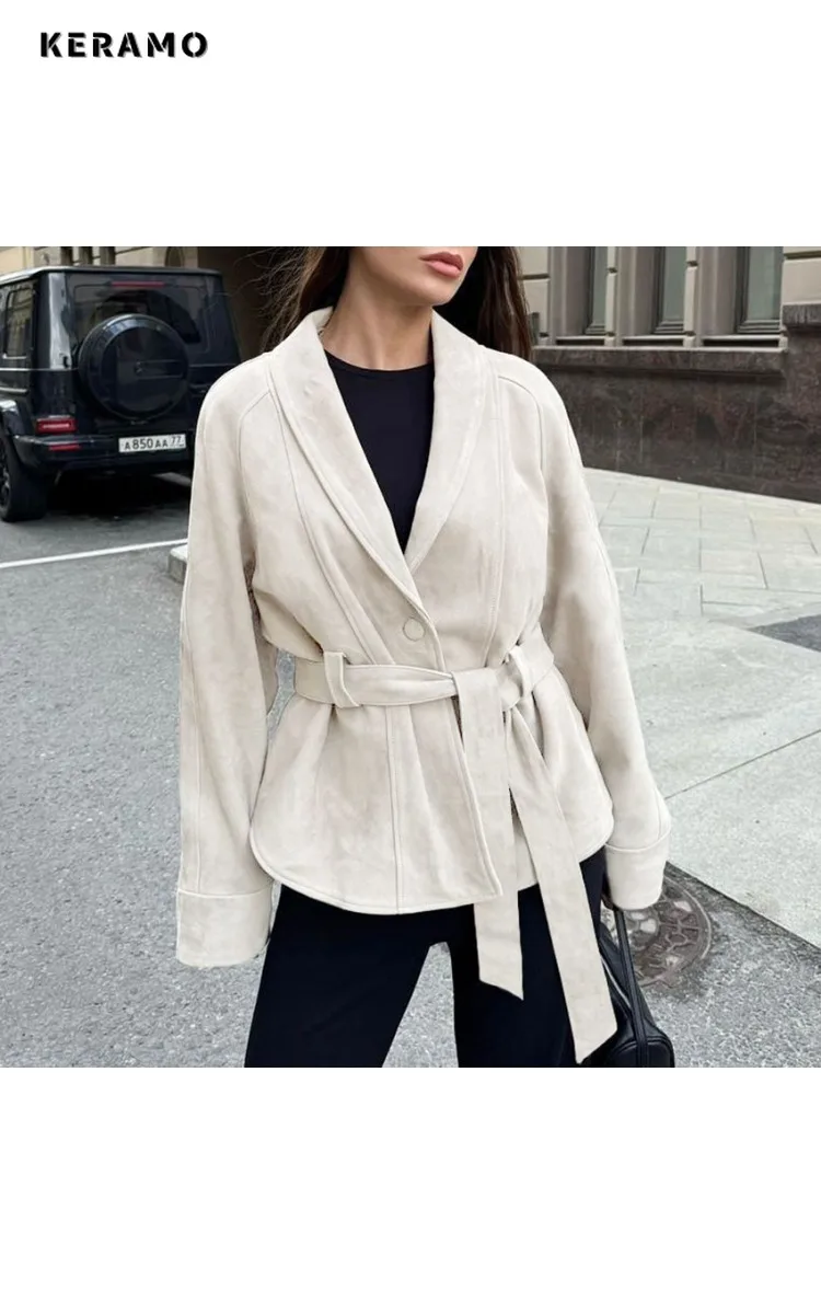 2025 inverno feminino estilo vintage único breasted solto ajuste jaqueta para mulheres senhora do escritório moda longo com cinto projetado casaco