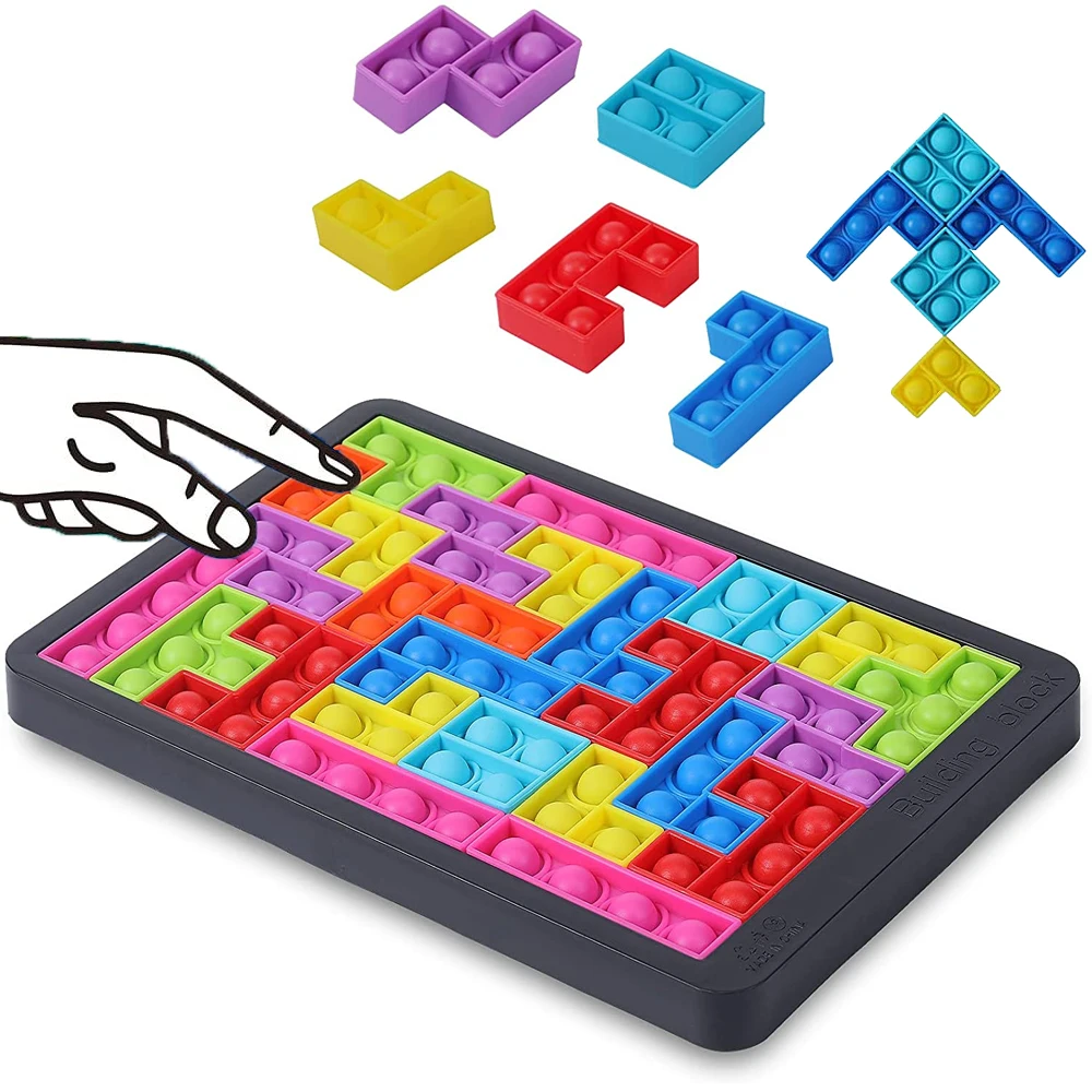 Finger Jigsaw Toys Russian Puzzle Blocks Bubble Sensory Toy for Kids and Adults Tangram Jigsaw Educational Toy to Kids