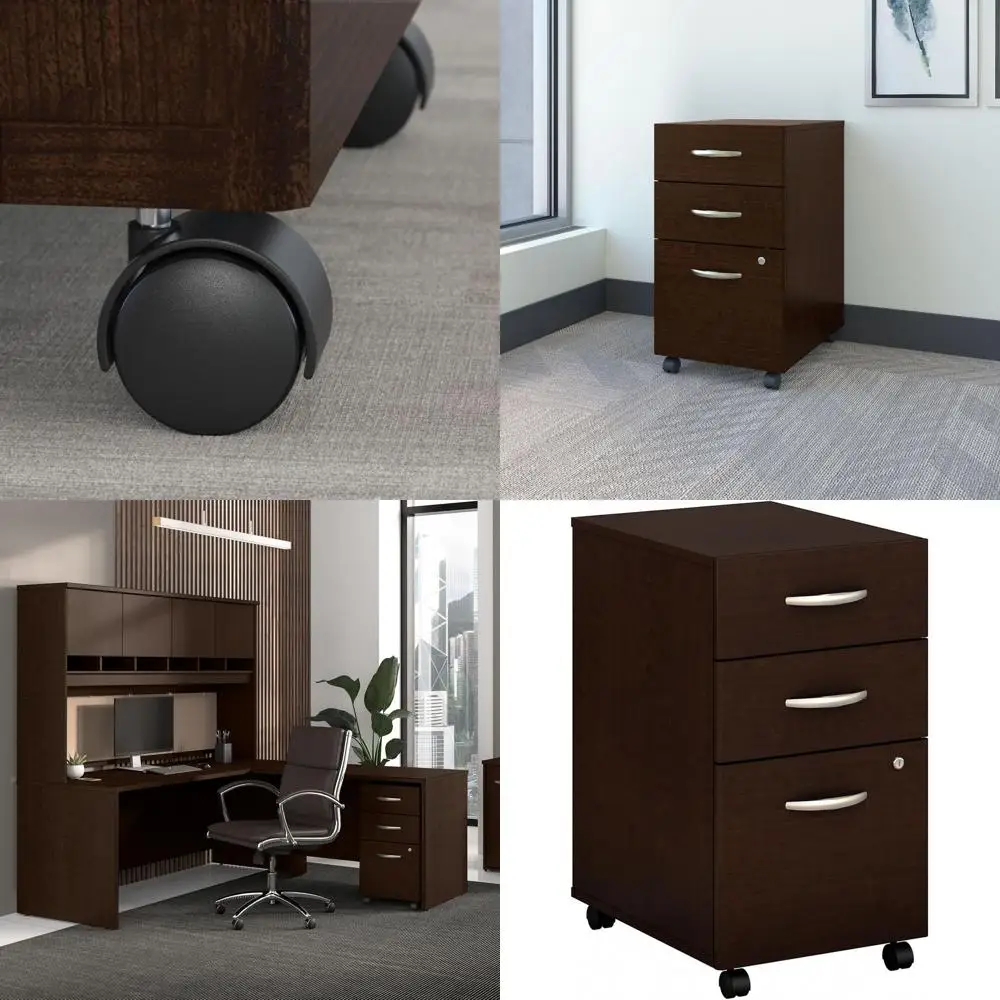 

Тумба Bush Businurniture серии C 3 Der Rolling в цвете Mocha Cherry, полностью собранная, для хранения под столом, на колесиках, для дома и офиса.