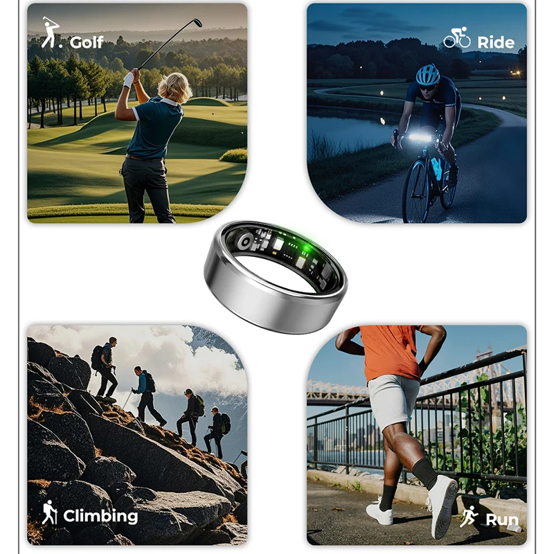แหวนสมาร์ทแฟชั่นหรูหรา R100 พร้อมการตรวจสอบอัตราการเต้นของหัวใจ, ออกซิเจนในเลือด, ความดันโลหิต, อุณหภูมิร่างกาย, การนอนหลับ, กีฬา