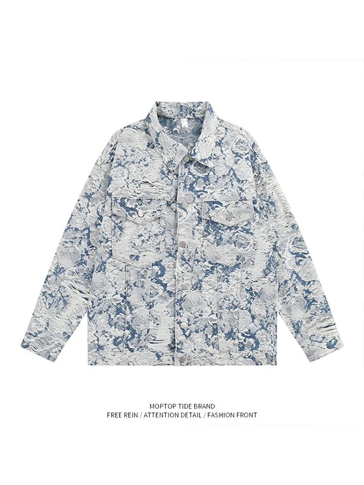 

Мужская джинсовая куртка большого размера в американском стиле ретро в стиле ретро, свободная посадка, осенняя модная верхняя одежда, молодежная ветрозащитная поли...