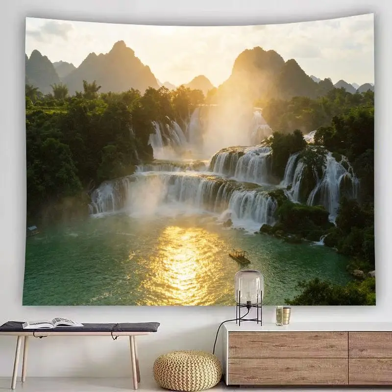 VIKAMA Travel Poster Tapestry - Amazing Waterfalls and Tropical Scenery Home