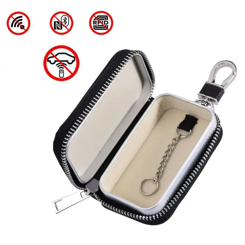 Car Key Signal Blocker Case Faraday Box Anti-Hacking Anti-Theft Key Fob RFID Signal Blocking Key Fob Bag PU Leather Pouch Case