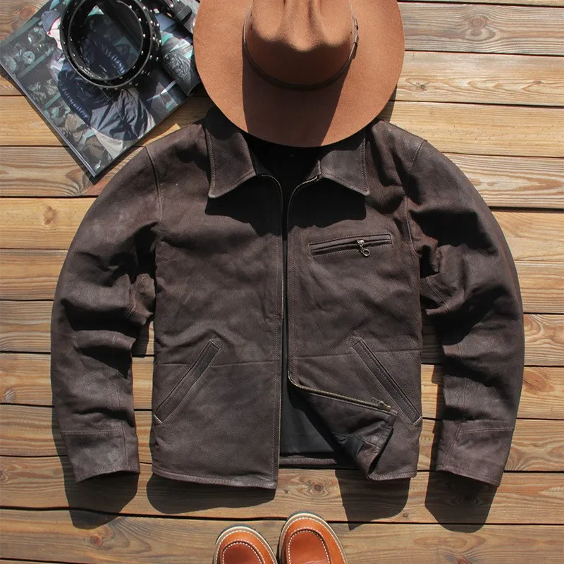 leather for men batik uncoated washed casual lapel