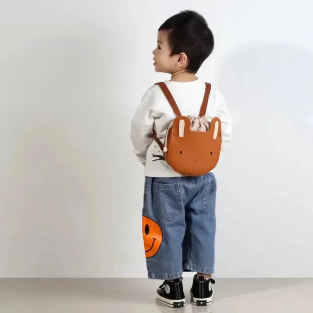 New Cute PU Bear Bunny Backpack, Waterproof Kids School Bag for Boys & Girls, Kindergarten Cartoon Book Bag
