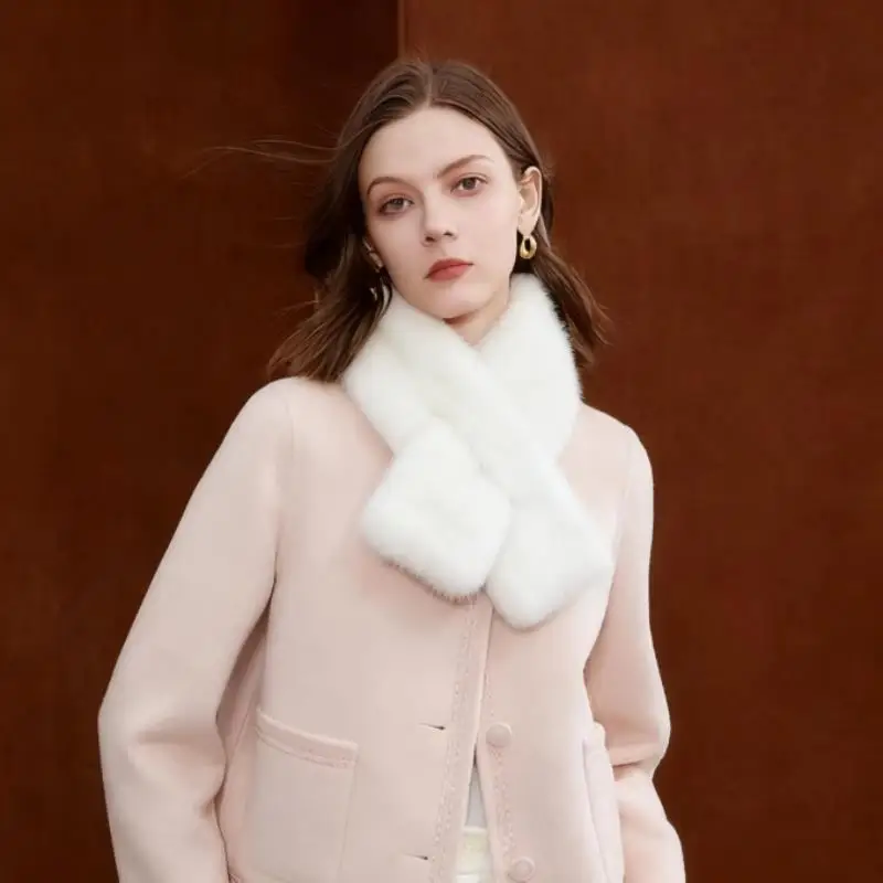 

Плюшевый шарф с крестом, корейский зимний утолщенный мягкий пушистый шарф для шеи, женский однотонный шарф из искусственного кроличьего меха с плюшевым воротником, шарф на шею