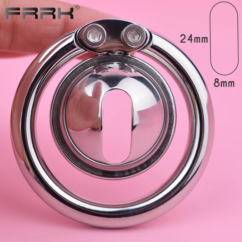 FRRK Hemisphere Small Metal Chastity Cage Device with 2 Different Lock Style Stainless Steel BDSM Penis Rings Adults Sex Toys