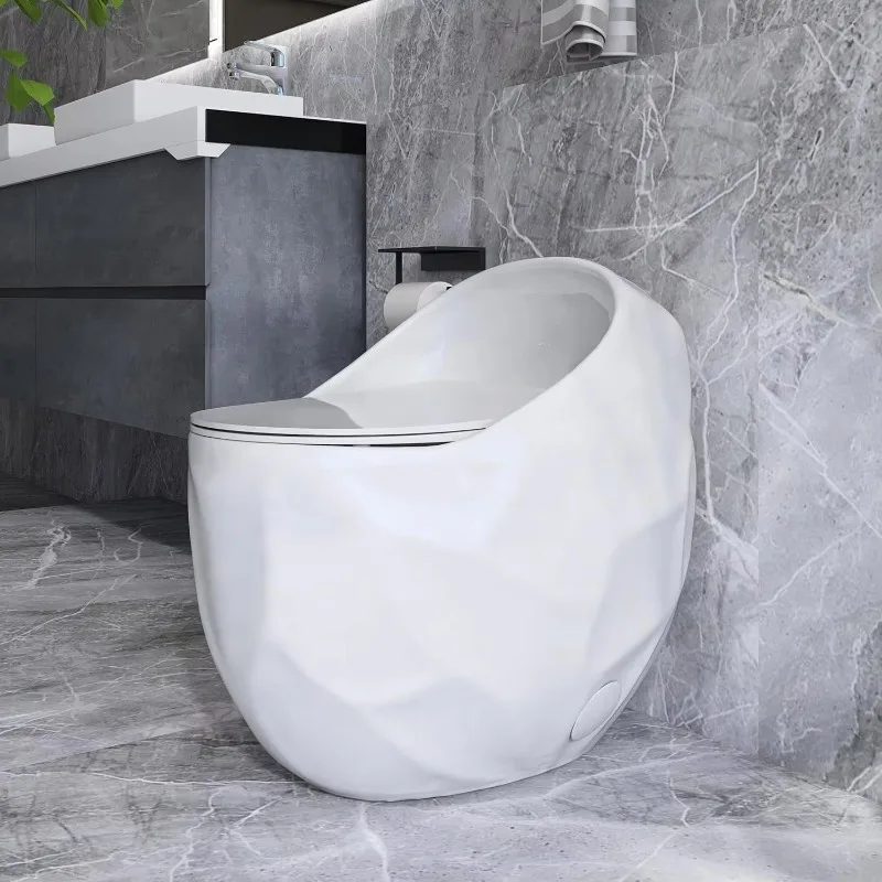 1.28 GPF Unibody Toilet Soft Close 12 Inch Rough White Peanut Polypropylene Seat Quick Release Space Saving Design Bathroom