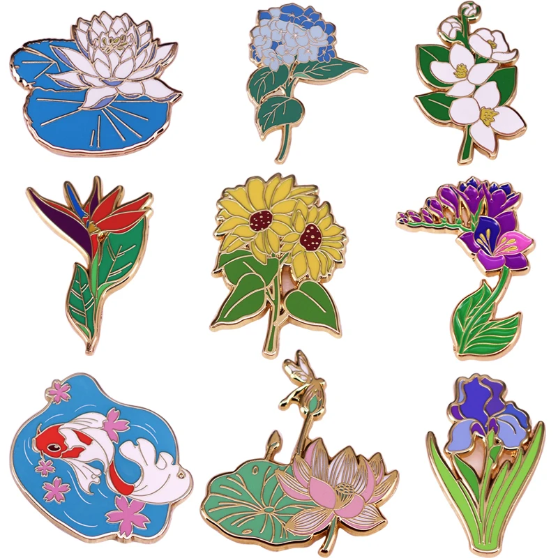 A3043 Flowers Series lotus Lapel Pin for Backpack Hard Enamel Pin Brooch for Clothes Woman Metal Badges Jewelry Collections Gift