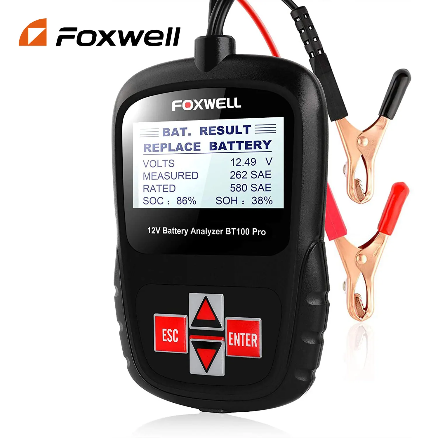 FOXWELL BT100 Pro 12V Car Battery Tester For Flooded AGM GEL 100 to 1100CCA 200AH Battery Health Analyzer Diagnostic Tool