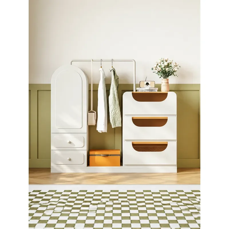 Modern Simple Bedroom Floor to Ceiling Coat Rack Storage Multi Functional Bedside Chest Integrated Hanger