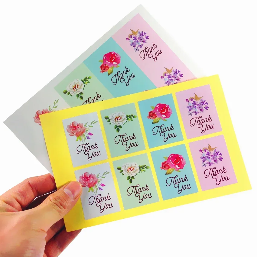 80pcs Flower Thank You Rectangle Seal Sticker for Packaging Beautiful Romantic Decoration Scrapbooking Cute Stickers Labels