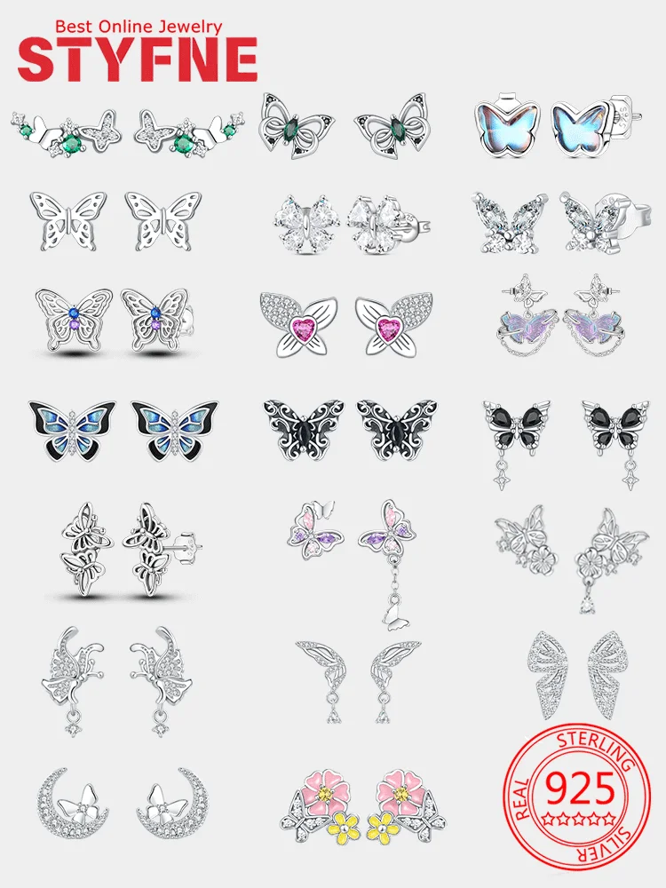 

Earrings 925 sterling silver for Women butterfly flower Women's Fashion Earrings for Jewelry Gifts