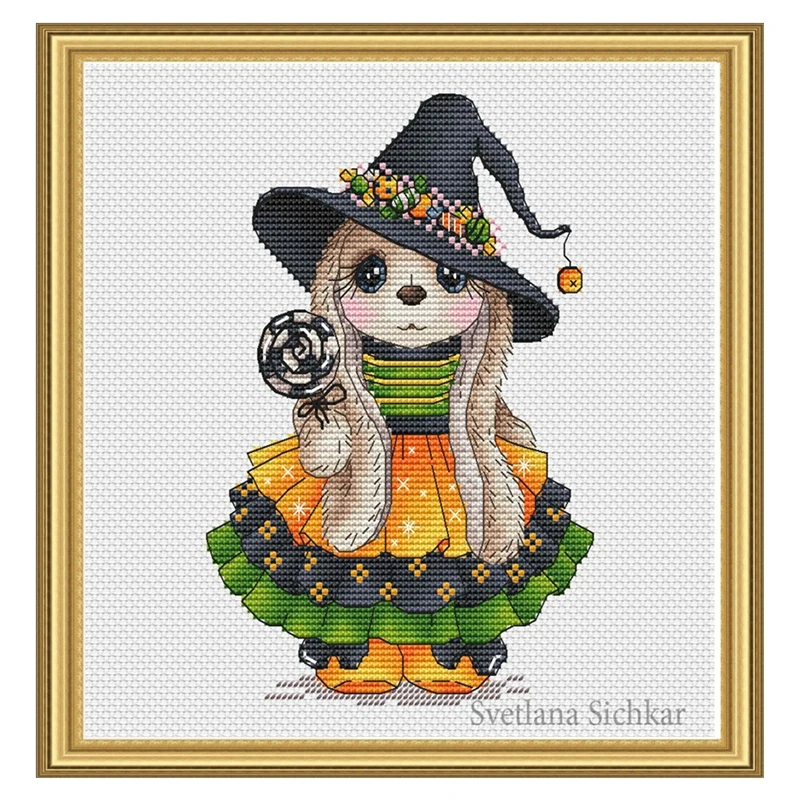 The cross-stitch set 28CT, 18CT, 14CT and 11CT can be selected as printed fabric handmade material pack saga Halloween Rabbit