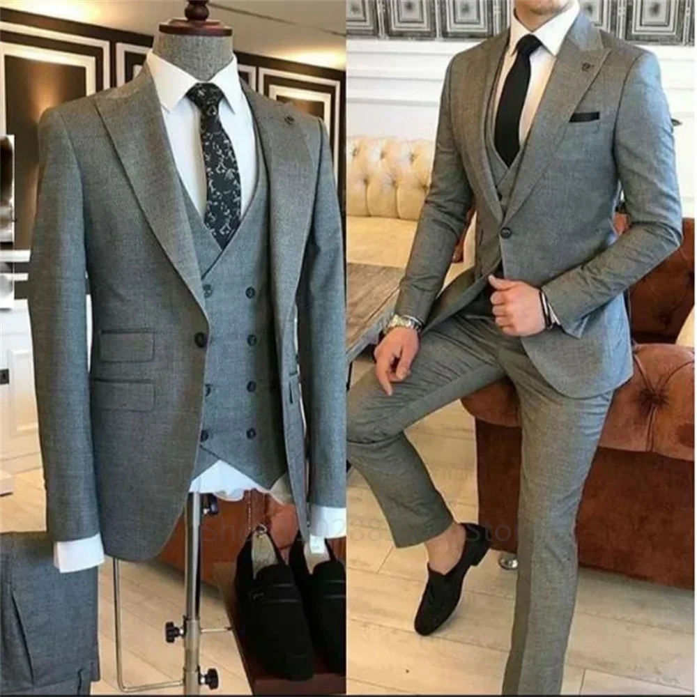 3 Pieces Groom Wear Green Men Suits 2023 Slim Fit Peak Lapel One Button Wedding Tuxedo Terno Masculino (Jacket+Pants+Vest+Tie）