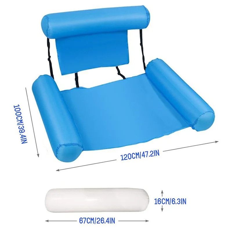 BMBY-2X Pool Float Chair, Adult Inflatable Pool Lounger, Foldable Portable Float Seat, Pool Party Summer Water Fun Blue