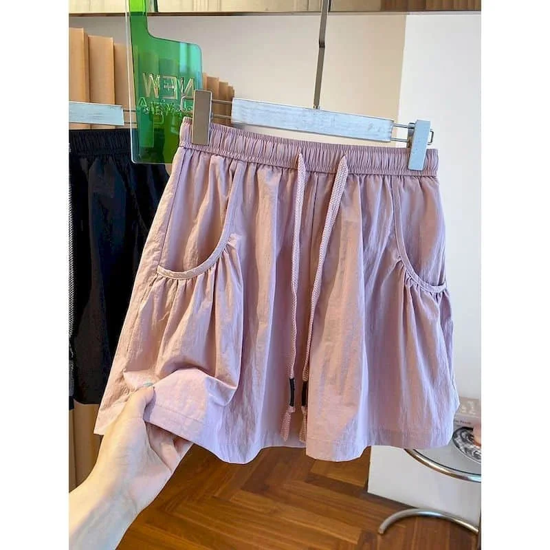 Calções sólidos para roupas femininas rendas cintura elástica casual calças esportivas harajuku vintage solto estilo coreano calças de perna larga