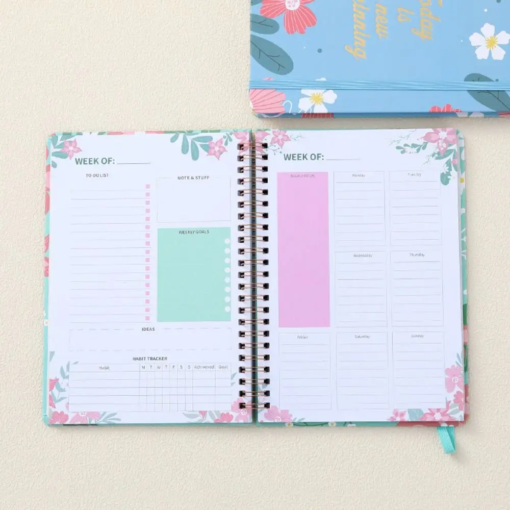 

80 Sheets A5 English Notepad To Do List Floral Printing Coil Notebook Portable Time Management Schedule Planner Notepad