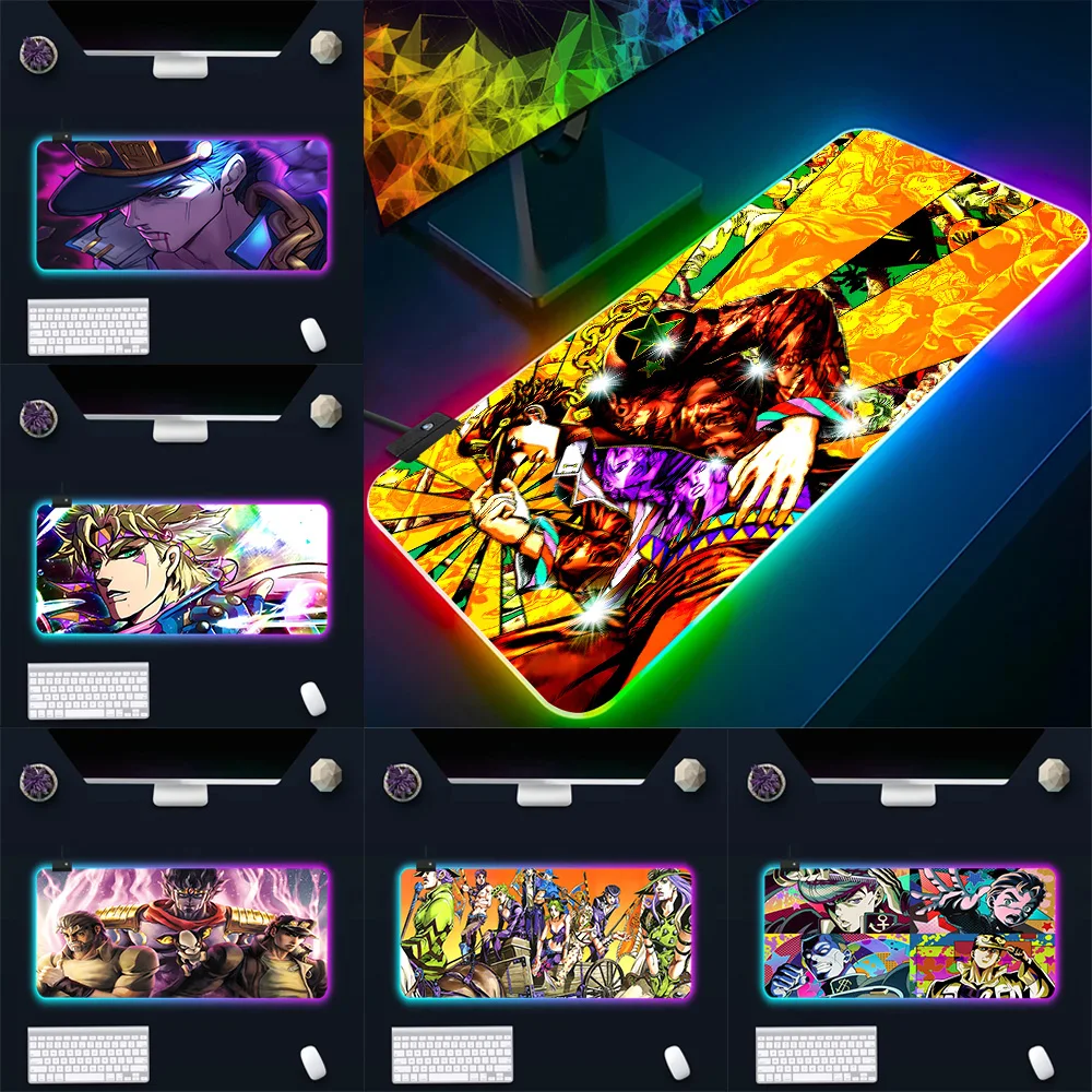 

Горячая новинка: Игровой коврик для мыши RGB с LED-подсветкой по мотивам аниме Jojo Jotaro, резиновый, для ПК и геймеров