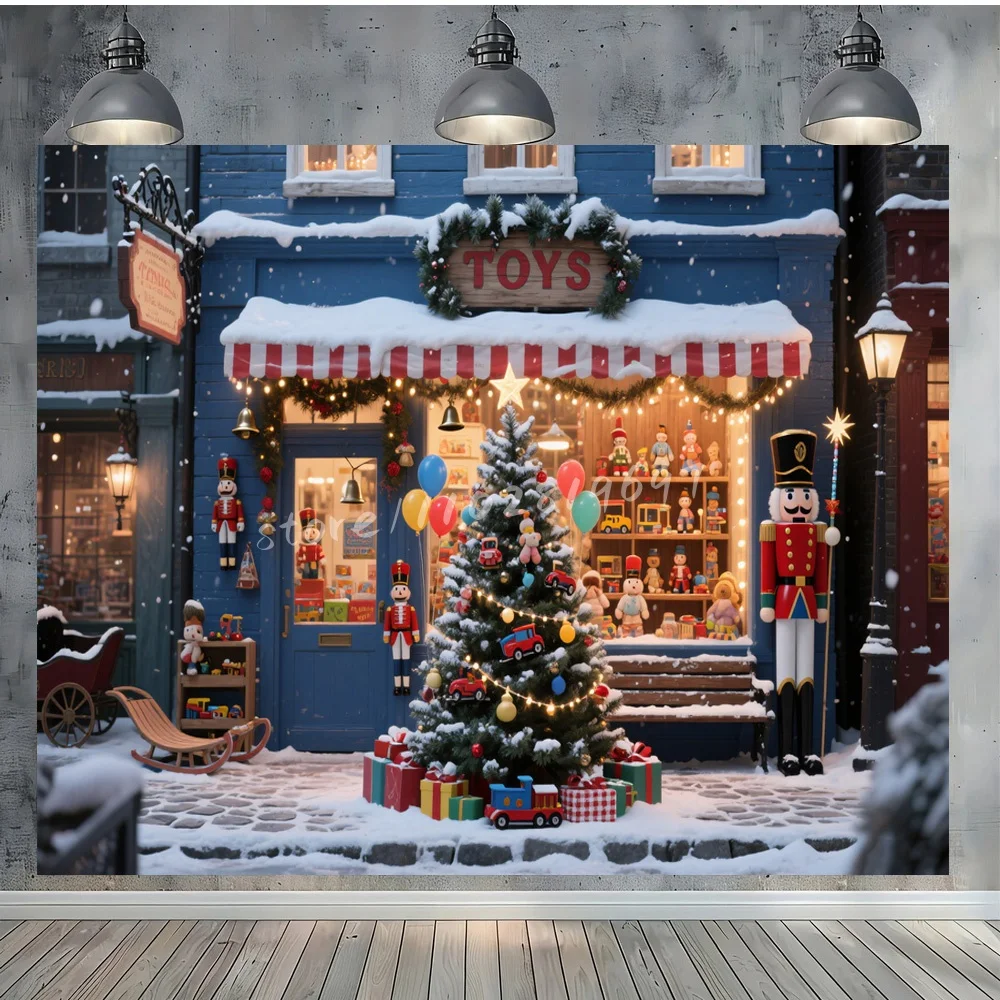 

Виниловый фон для рождественской вечеринки, цветочный магазин, рождественская елка, снежная улица, фон для украшения фестиваля, реквизит для фотостудии