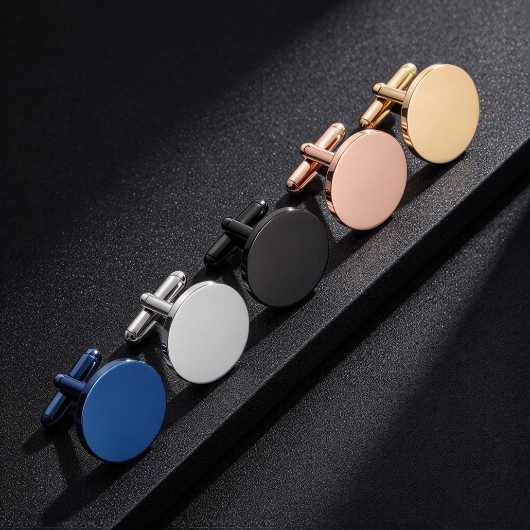 5 Pairs Stainless Steel 2cm Round Cufflinks Blank French Shirt Cuff Links Tarnish Resistant For Men Business Wedding Formal Suit