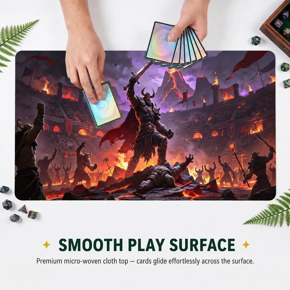 60X35CM Volcano Coliseum Demon Warrior TCG Play mat Non-Slip Rubber Base Stitched Edge Table Mat for Card Game Desk pad