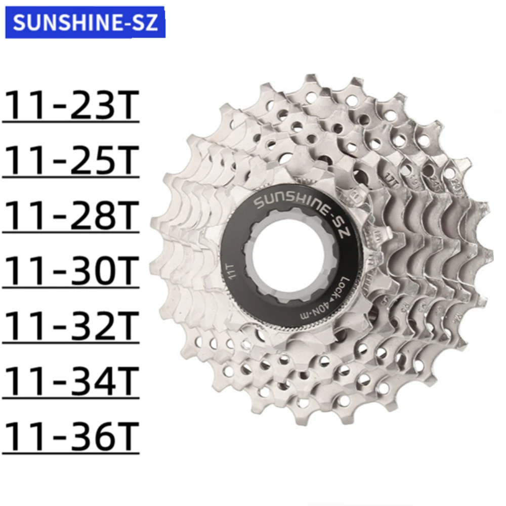 SUNSHINE Road Bike Cassette 8V Speed 11-23T 25T 28T 30T 32T 34T 36T Ultralight Bicycle Sprocket K7 Flywheel For Shimano HG Hub