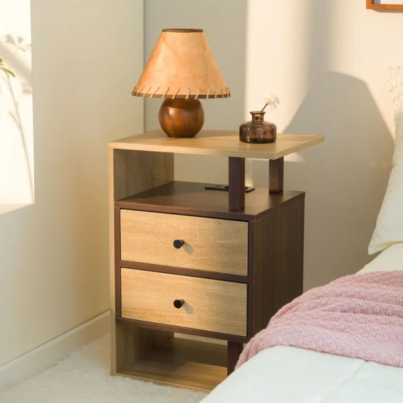 Minimalist Retro Bedroom Nightstands Storage Cute Aesthetic Small Apartment Bedside Table Corner Drawers Mesa De Noche Furniture