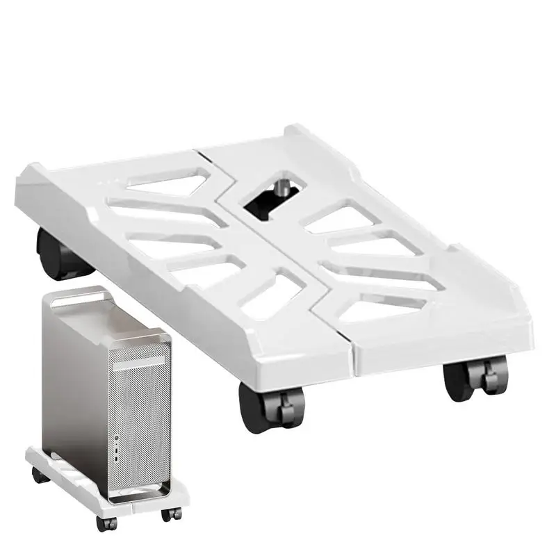 Soporte de caja de CPU móvil ajustable, soporte de torre de PC de alta resistencia, soporte de caja de CPU ventilado debajo del escritorio con 4 ruedas giratorias