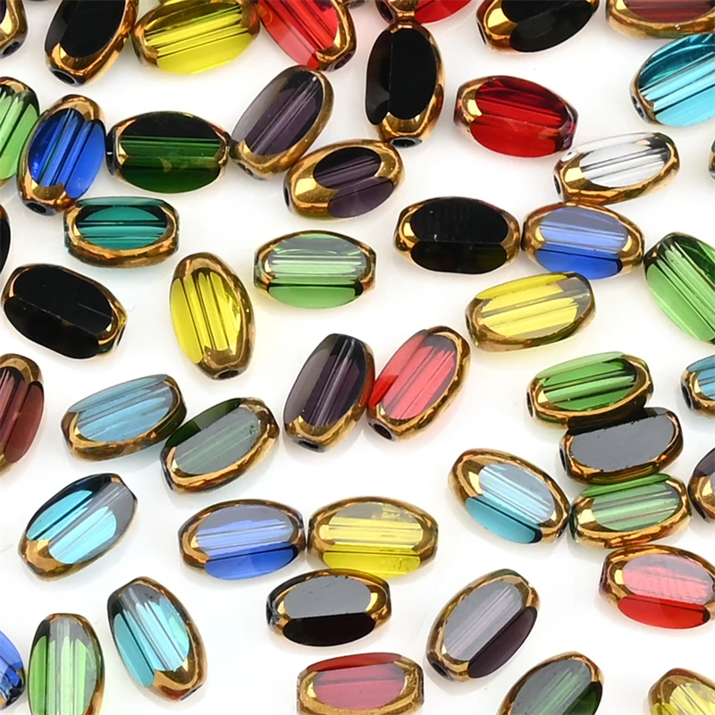 6mm Briolette Oval Glass Beads Plated Golden Color Crystal Loose Spacer Bead Diy Bracelet Necklace Beads Accessories