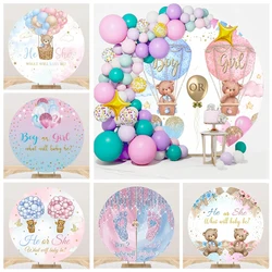 Gender Reveal Round Backdrop For Photography Boy or Girl Bear Elephant Baby Shower Birthday Party Circle Background Photo Studio