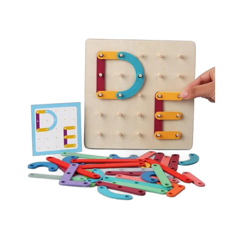 Children Wooden Pegboard Toys Nail Board Geometric Column Set Construction Puzzle Geometric Pegboard Montessori Sensory Toy