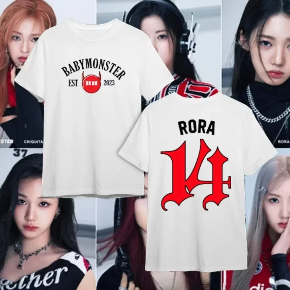 

Футболка Babymonster, женская футболка с круглым вырезом и принтом Bias Ahyeon Asa Rami Rora Ruka Rami Pharita Chiquita, модная футболка