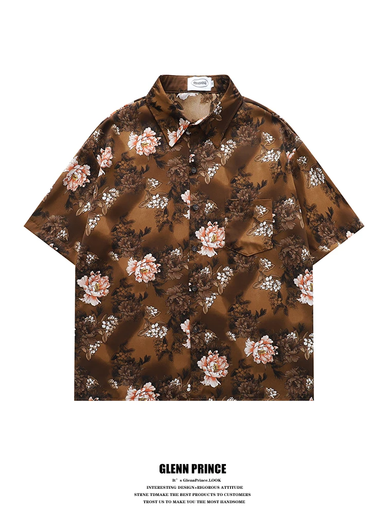 

GPstudio Men's Vintage Floral Print irt ort Sve Line Ding Loose Fit Summer Casual Polyester Fiber Breathable irt