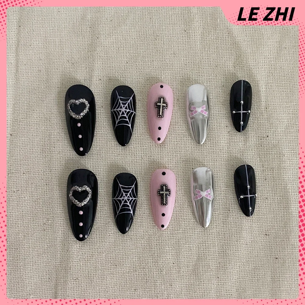 Almond Square French Simplicity Press On Nails Art Polka Dot Star Bow Wings Y2K Retro 10Pcs Handmade Customizable Shape Nails