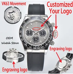 39mm Watch VK63 Watch Men's Luxurious Quartz Watch DIY Custom Logo Dial Stainless Steel Sapphire Glass Case Waterproof Watch