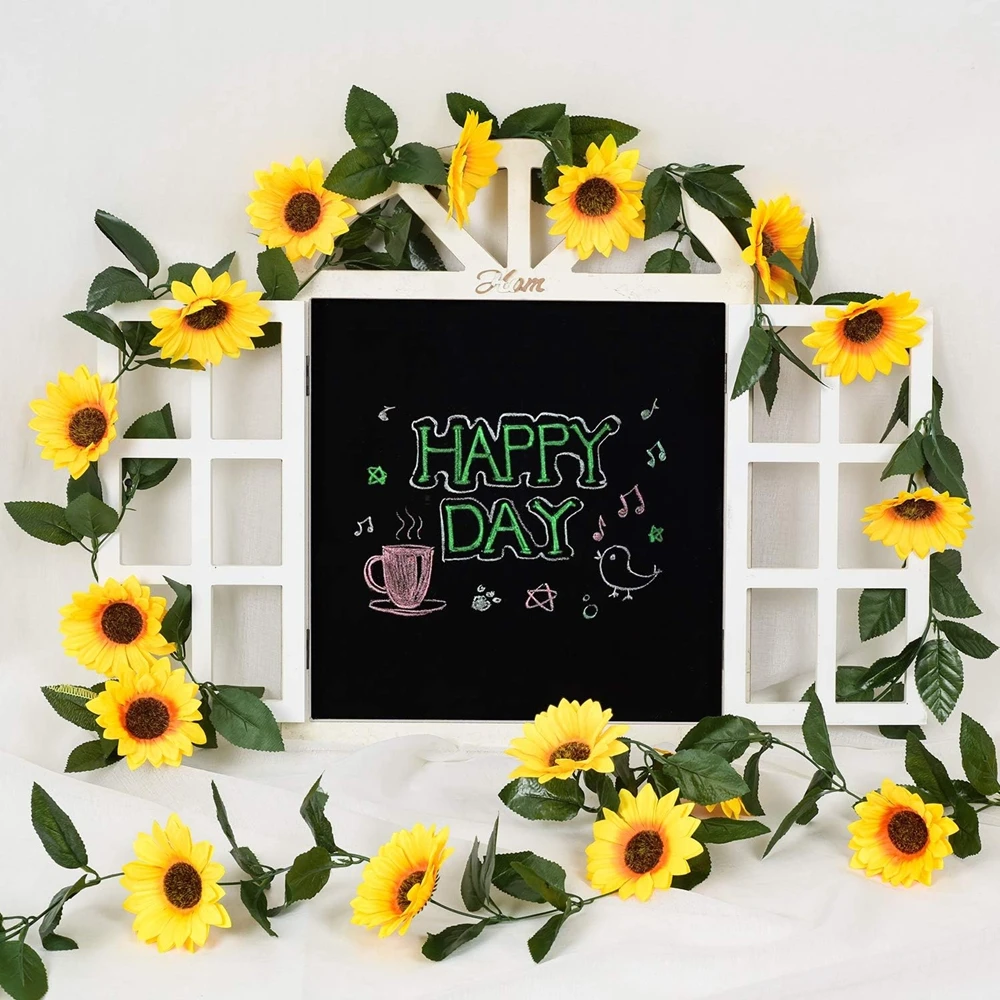 Künstliche Blumen, Sonnenblumen-Ranke, Hängekranz, Wanddekoration, Festival-Rattanblätter-Girlande, Outdoor-Hochzeit, warme Raumdekoration – Detail 2
