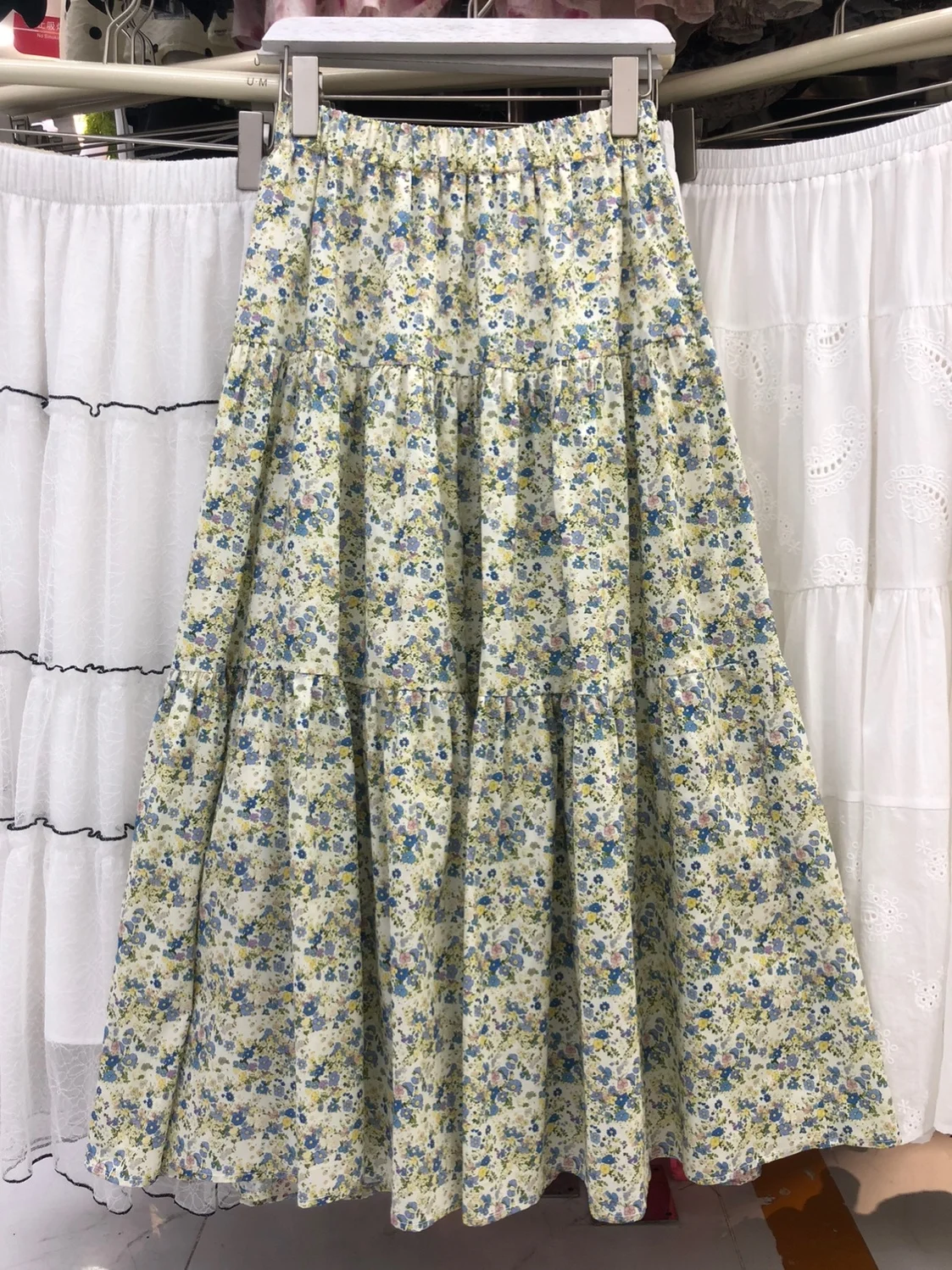 Spring Summer Floral Print A-Line  Skirt Women's High Waist Patchwork Gingham Style Forest System Holiday Wind Skirt