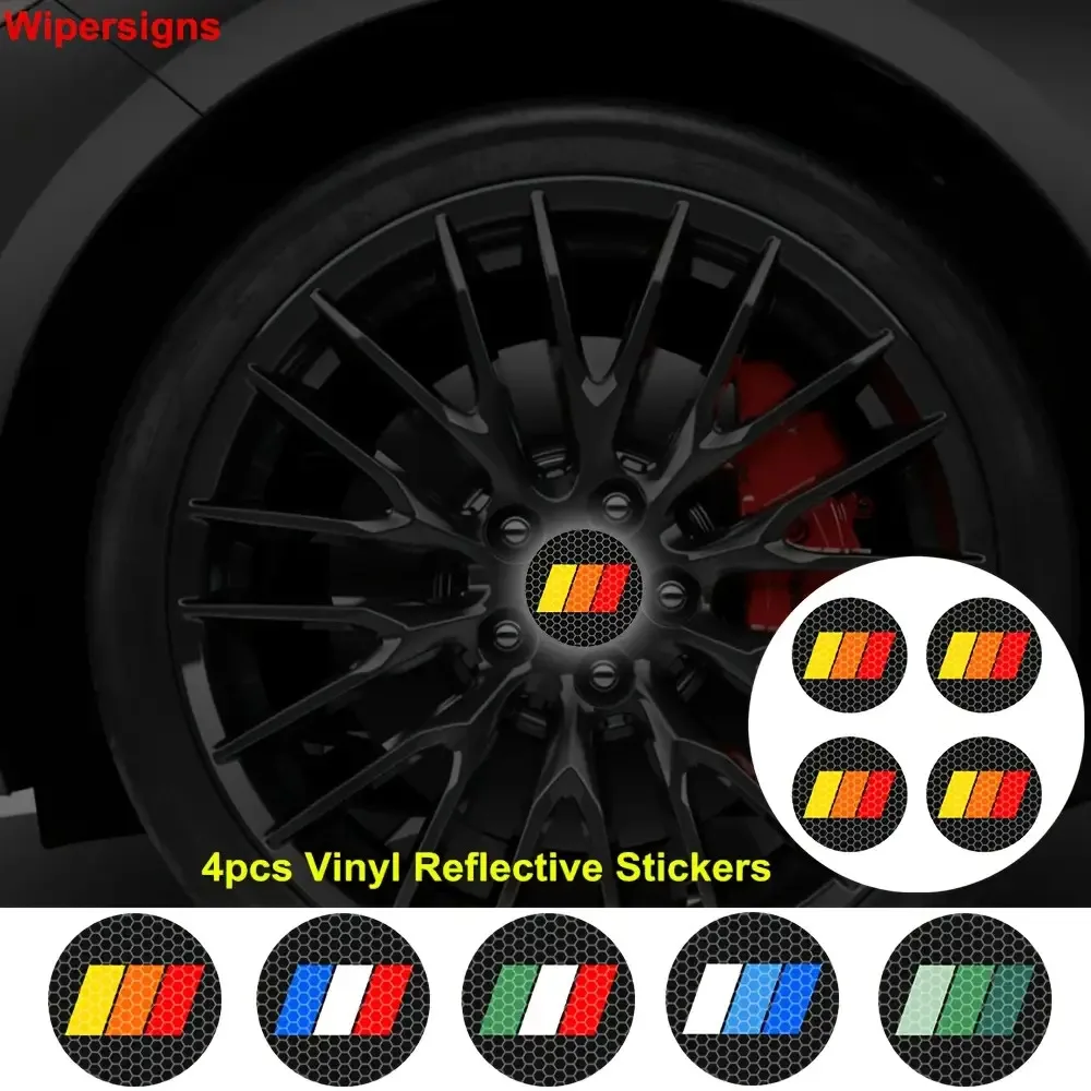 1Sheet 4PCS Color Stripes Wheel Center Stickers Warning Vinyl Decals For Car Truck SUV Motorcycle Helmet DIY Gift