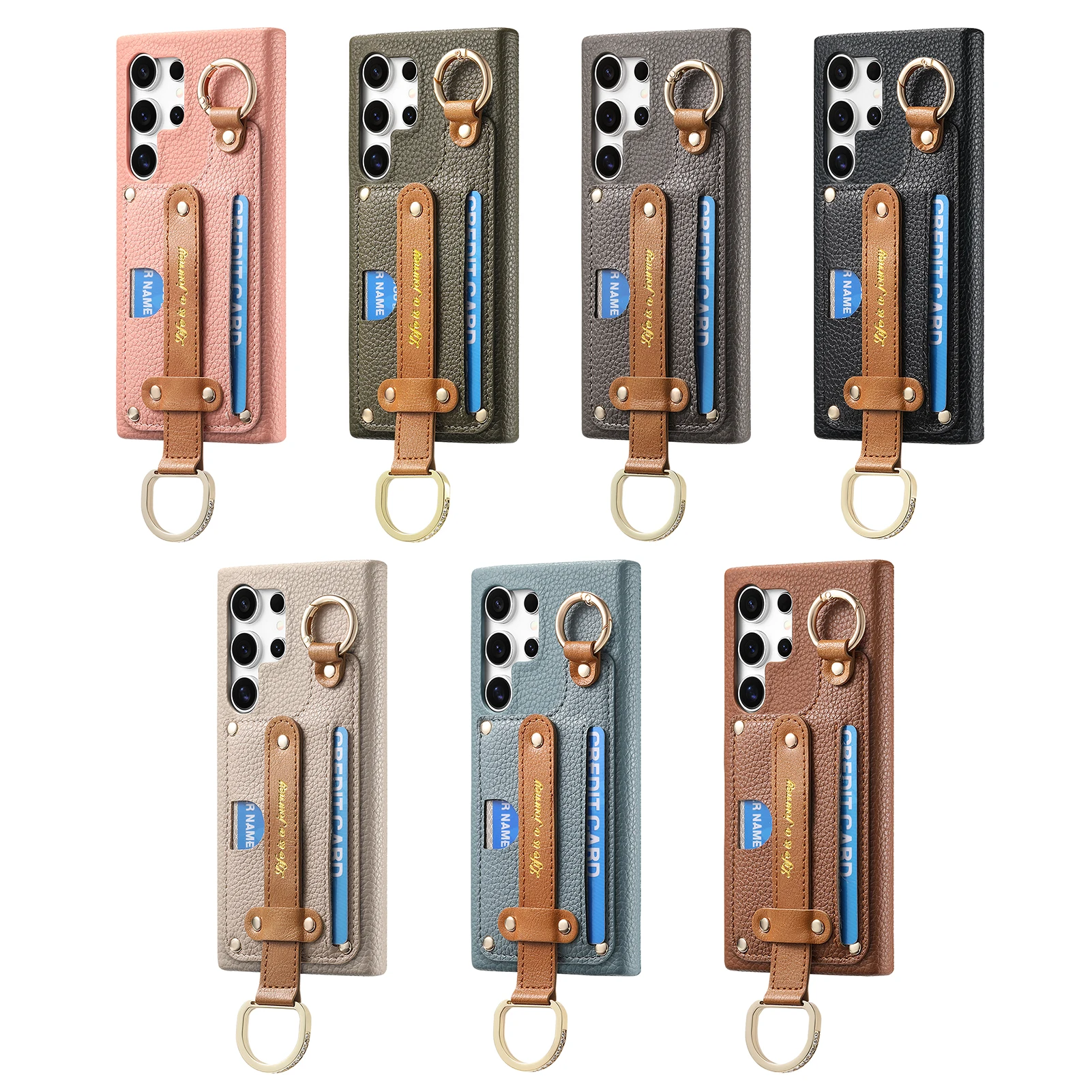 Wristband Cards Solt Ring Holder Leather Wallet Case For Samsung Galaxy S24 Ultra S23 Plus S22 A55 A15 A35 A25 A54 Stand Cover