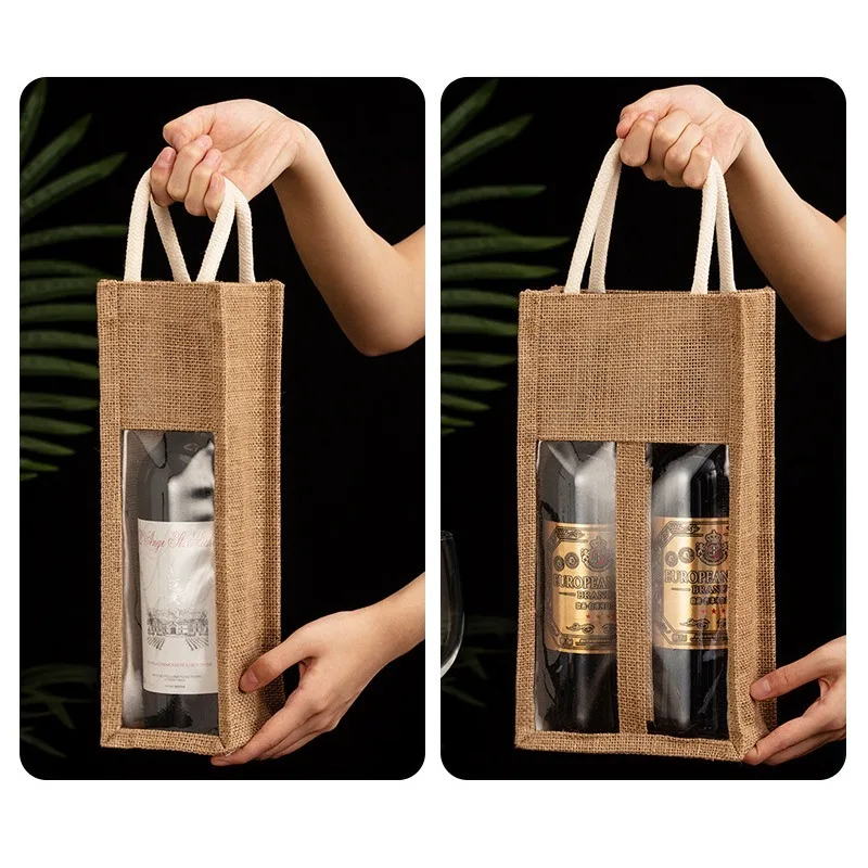 Red Wine Handbag Wine Gift Box with Window Single Double Bottle Champagne Package Bags Wedding Favors for Guests