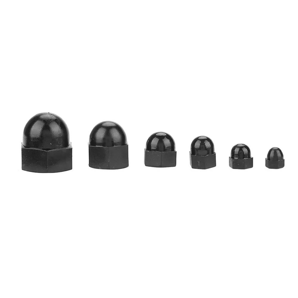 70pcs Assortment Nylon Acorn Nut Black Metric Size Cap Nuts Dome Head Inner Threaded Dome Nuts Protection Applications