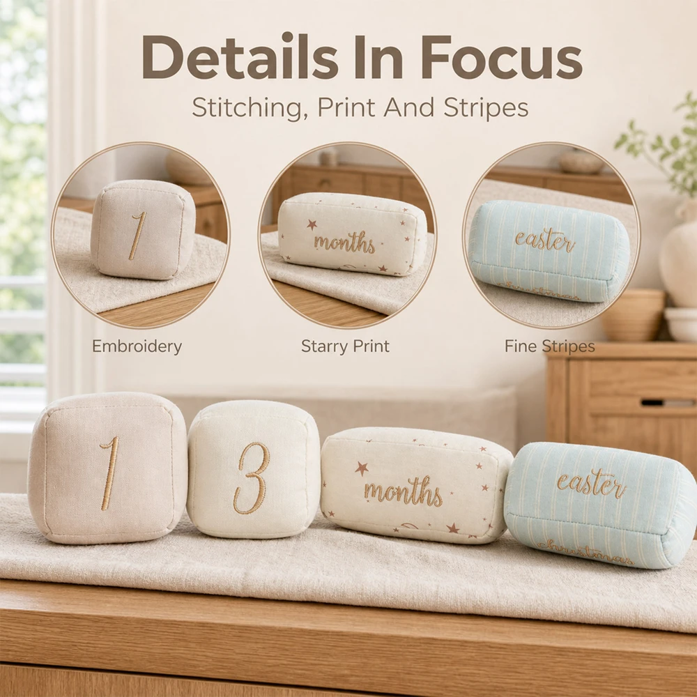 Baby Photo Props Set Soft Newborn Milestone Stitched Numbers Starry Time Word Soft Photoshoot Cotton Blocks Memory Keepsake Gift