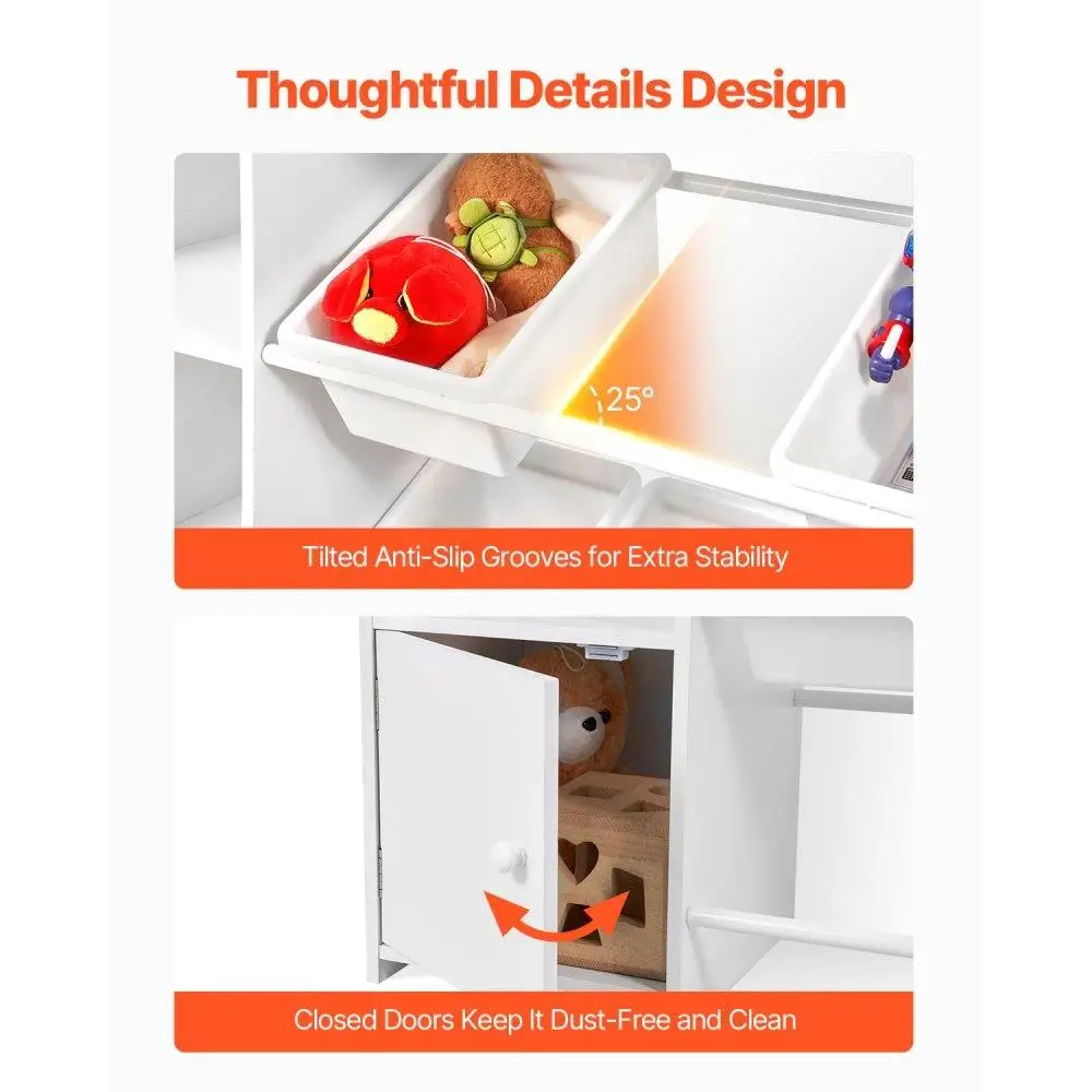 Kids Toy Storage Organizer with 4 Tier Bookshelf and 8 Plastic Bins for Playroom Bedroom Nursery Classroom White