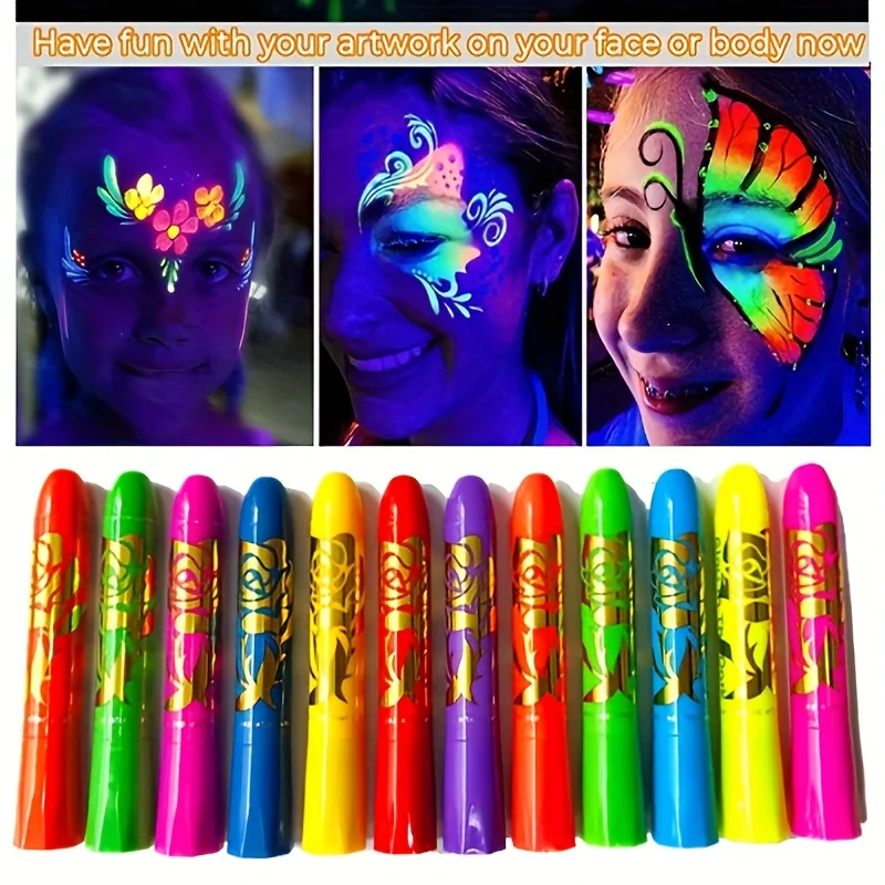 12 color luminous face painting, human body painting, facial painting, Halloween water-based crayon, holiday makeup paint