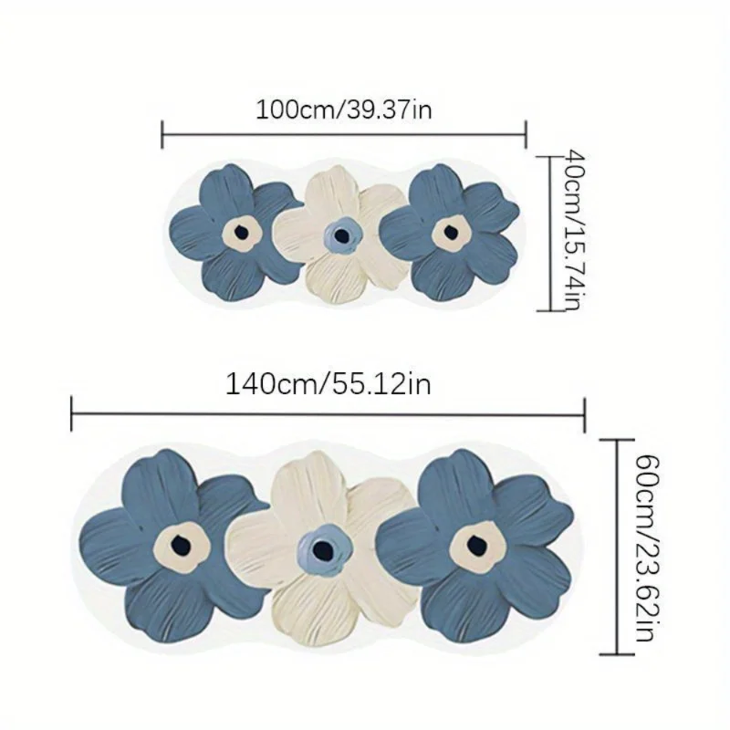 VIKAMA Plüsch-Blumenbereichsmatte im nordischen Stil, dekorativer Teppich mit blauen und beigen Blumen für Schlafzimmer, Teppich für Mädchenzimmer, Heimdekoration – Detail 11